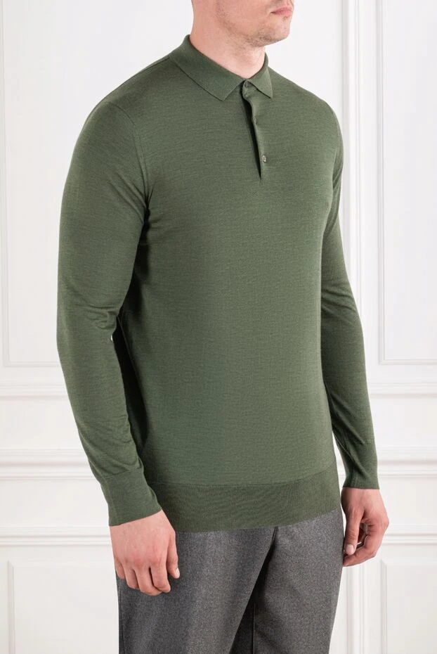 Loro Piana men's green knitted polo shirt with long sleeves 195922 - photo 3