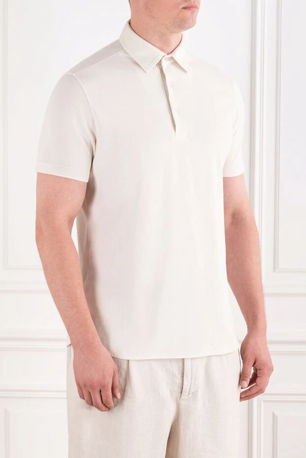 Loro Piana мужская трикотажная футболка-поло молочно-белого цвета с потайной планкой 195924 - фото 3