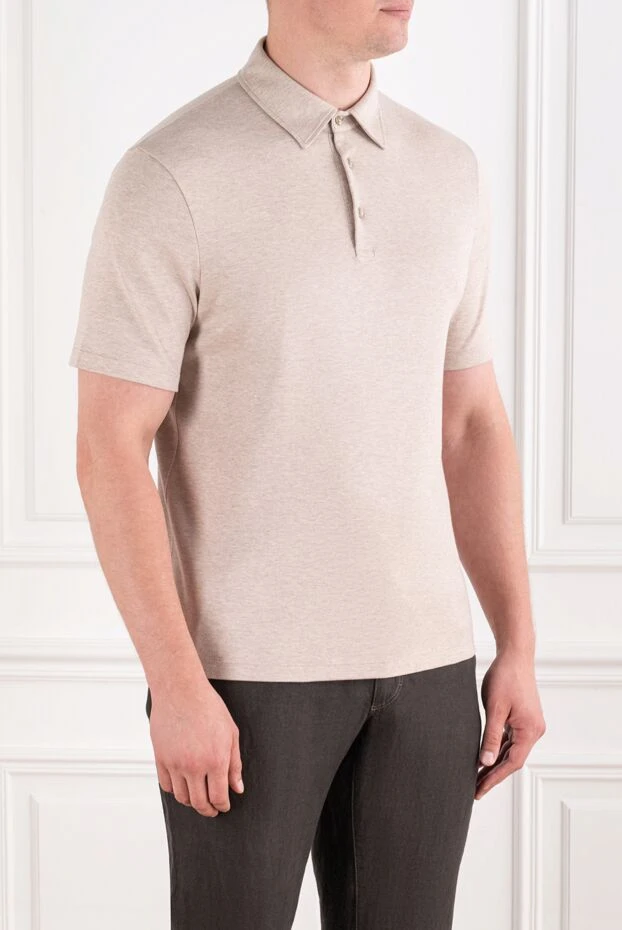 Loro Piana мужская трикотажная футболка-поло бежевого цвета с меланжевым эффектом 195928 - фото 3