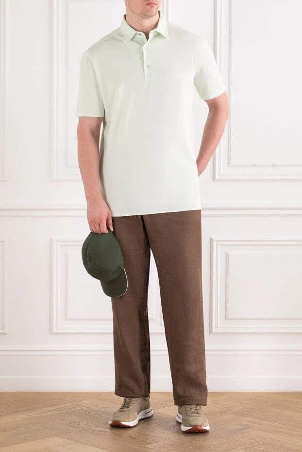 Loro Piana мужская трикотажная футболка-поло мятного оттенка с короткими рукавами 195929 - фото 2