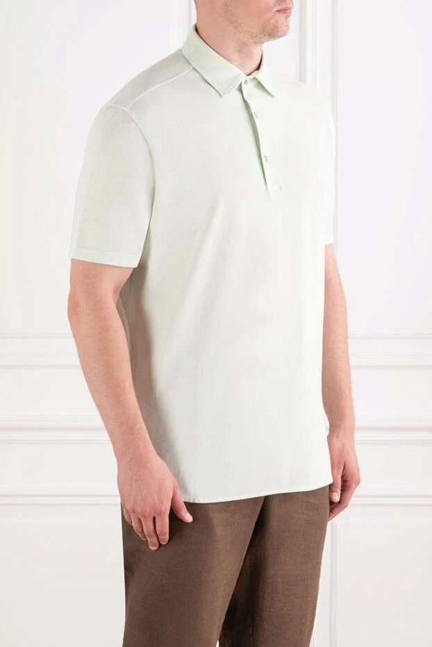 Loro Piana мужская трикотажная футболка-поло мятного оттенка с короткими рукавами 195929 - фото 3