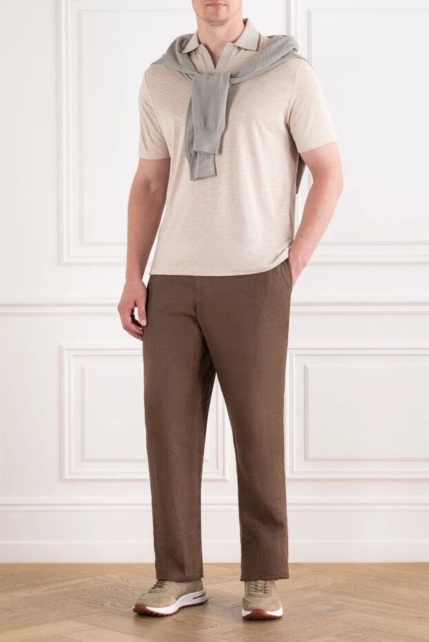 Loro Piana мужская трикотажная футболка-поло пудрового оттенка из смесового кашемира 195930 - фото 2