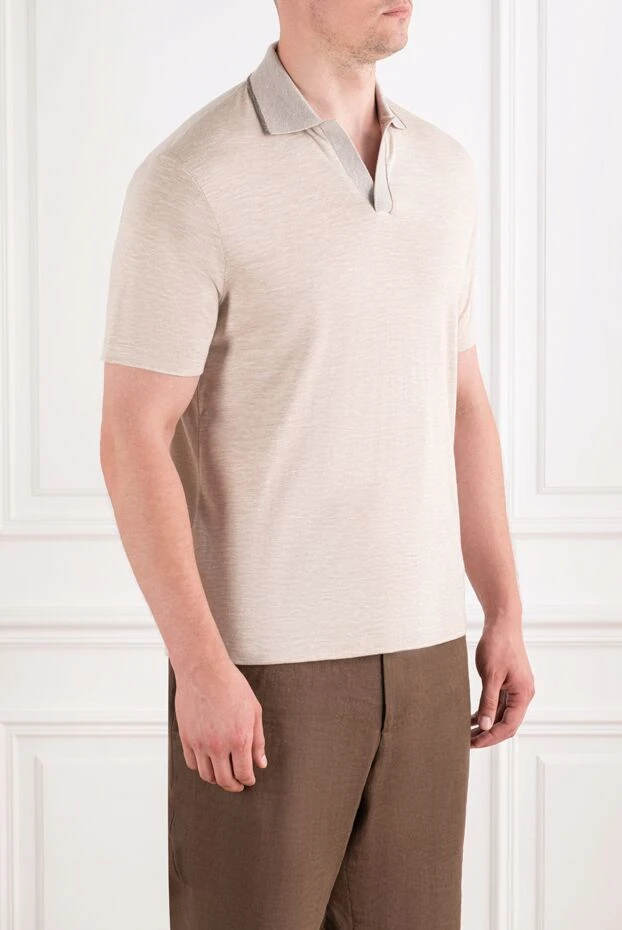 Loro Piana мужская трикотажная футболка-поло пудрового оттенка из смесового кашемира 195930 - фото 3