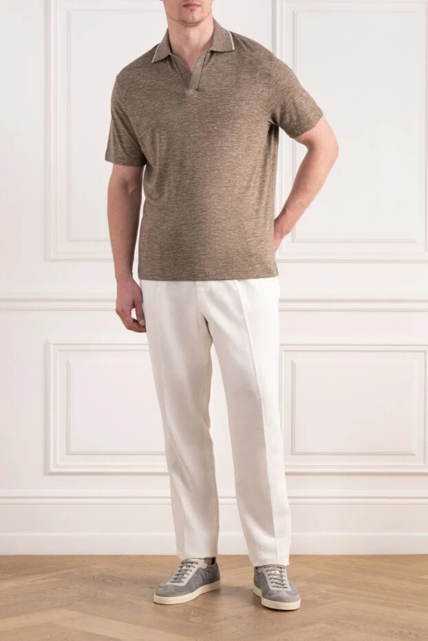 Loro Piana мужская трикотажная футболка-поло коричневого цвета из смесового кашемира 195931 - фото 2