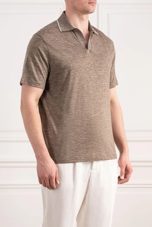 Loro Piana мужская трикотажная футболка-поло коричневого цвета из смесового кашемира 195931 - фото 3