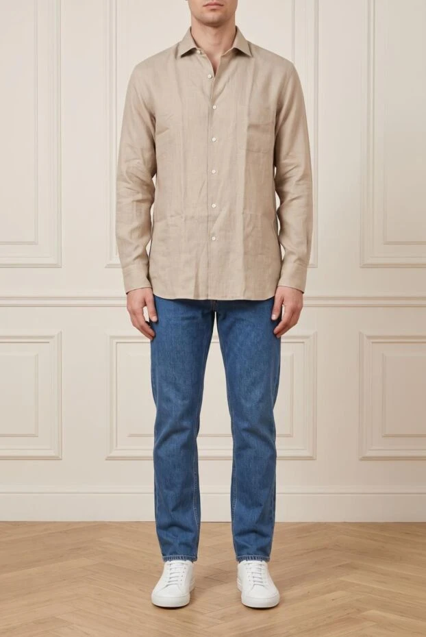 Loro Piana мужская бежевая льняная рубашка andré прямого кроя с накладным карманом 195952 - фото 1