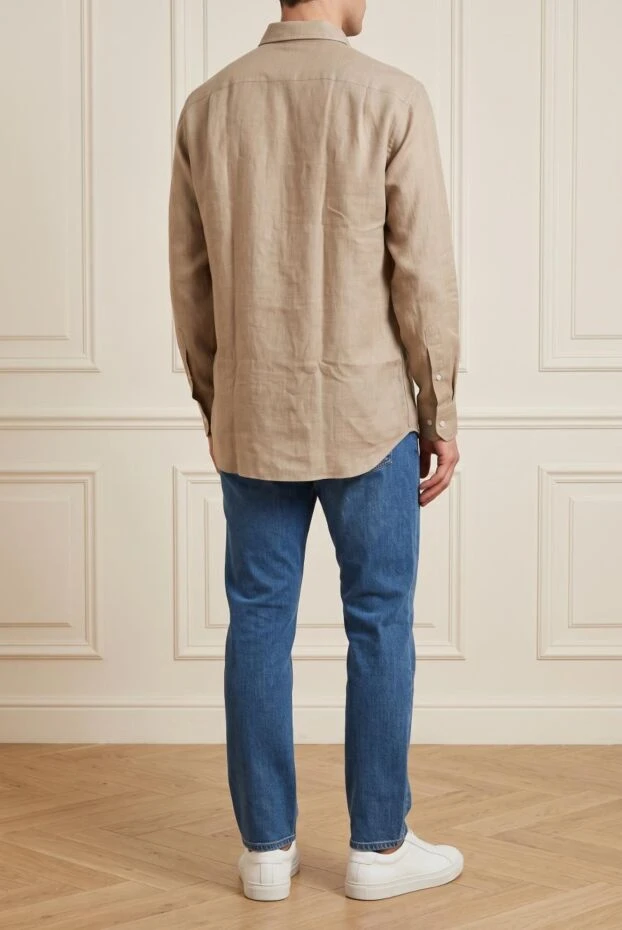 Loro Piana мужская бежевая льняная рубашка andré прямого кроя с накладным карманом 195952 - фото 2