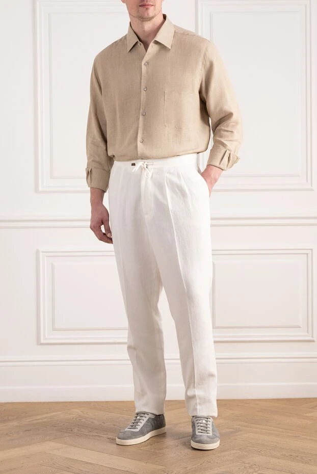 André men's beige linen straight-fit shirt with patch pocket - photo 2