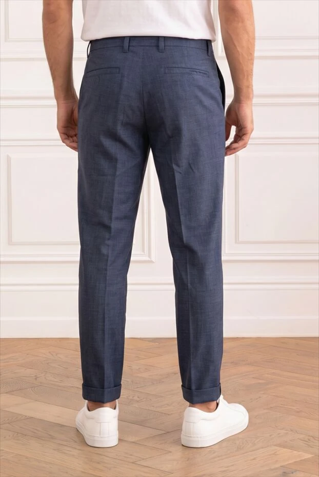 Blue trousers in premium wool, silk and linen with pleats and wide cuffs - photo 2