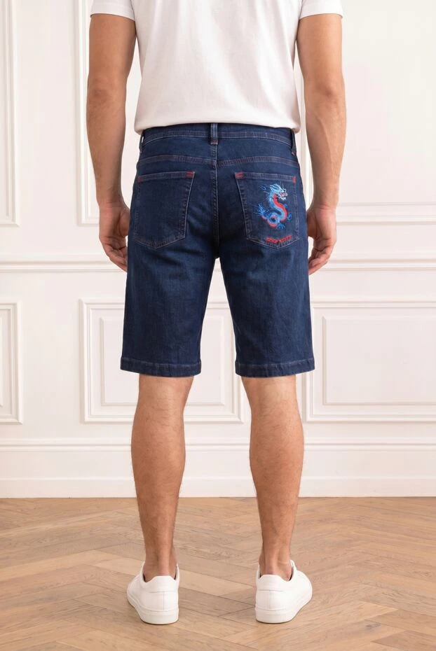 Dark blue denim shorts with embroidery and red hardware - photo 2