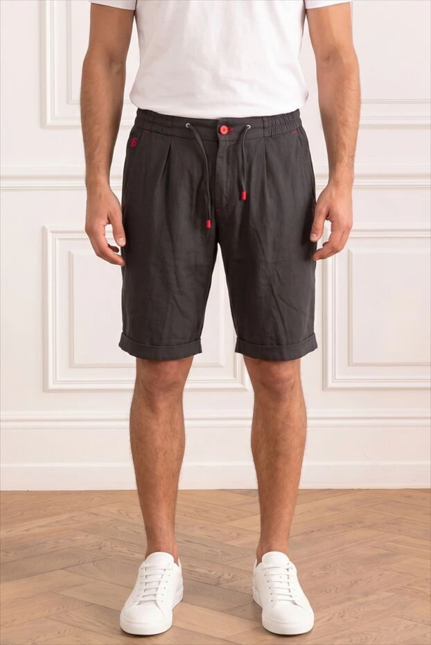 Men's linen Bermuda shorts with bright contrasting elements - photo 1