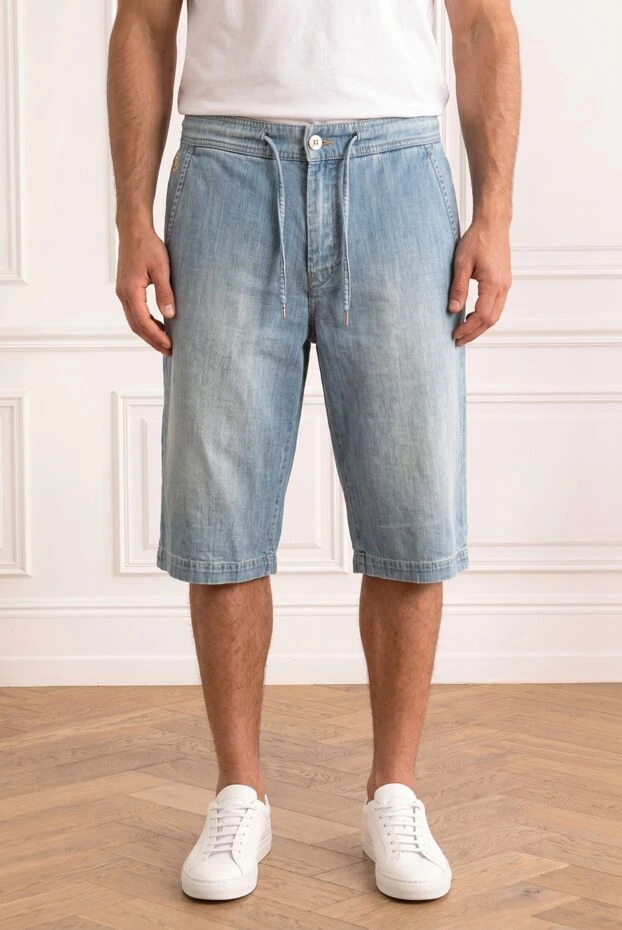 Men's denim Bermuda shorts with a soft elastic waistband - photo 1