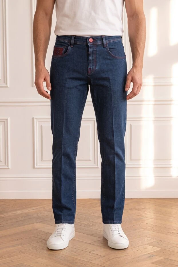 Scissor Scriptor dark blue straight-leg jeans with creases and contrasting red trim 196036 - photo 1