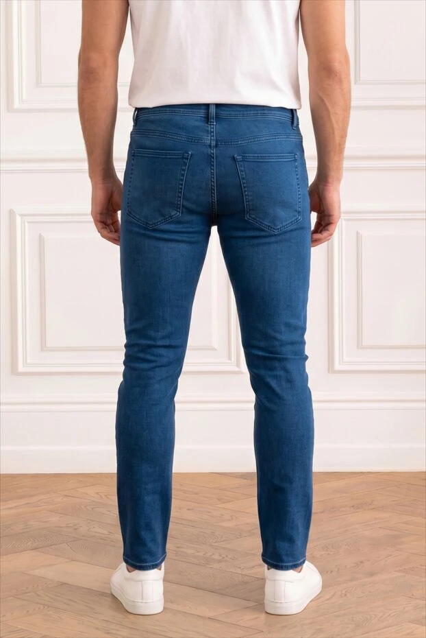 Men's bright blue skinny jeans with embroidery - photo 2