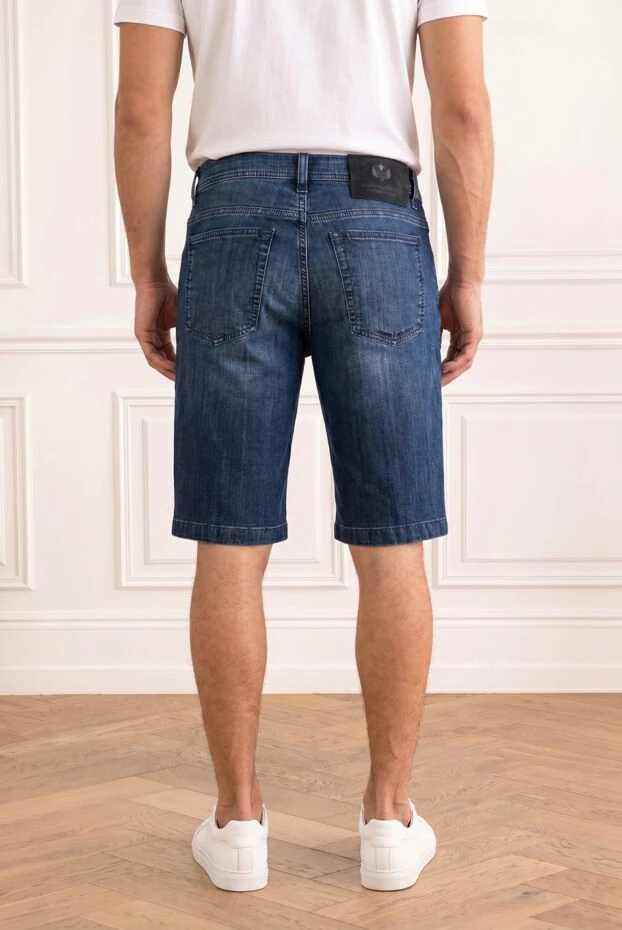 Blue denim shorts with dark embroidery on the pocket - photo 2
