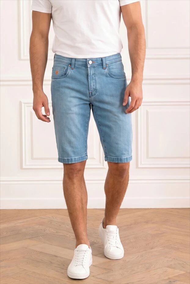 Blue Japanese denim Bermuda shorts with embroidered crest - photo 1