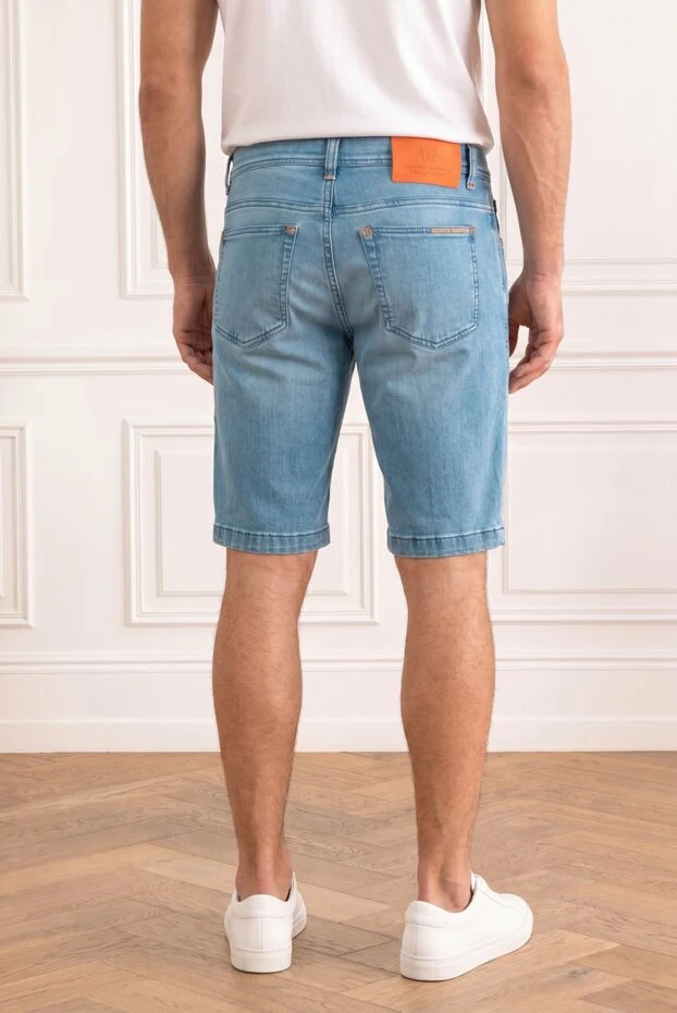 Blue Japanese denim Bermuda shorts with embroidered crest - photo 2