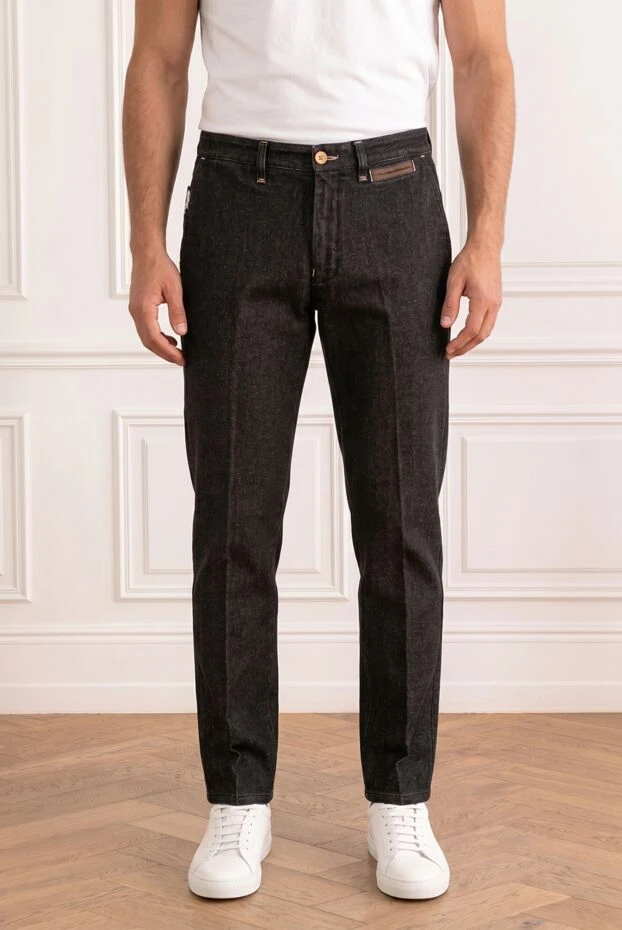 Men's chinos with brown leather trim - photo 1