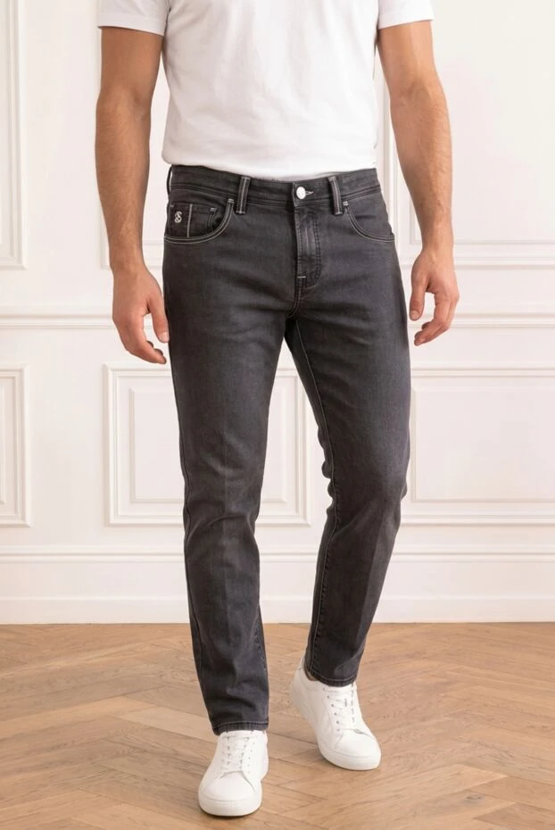 Men's gray jeans with contrasting white piping - photo 1