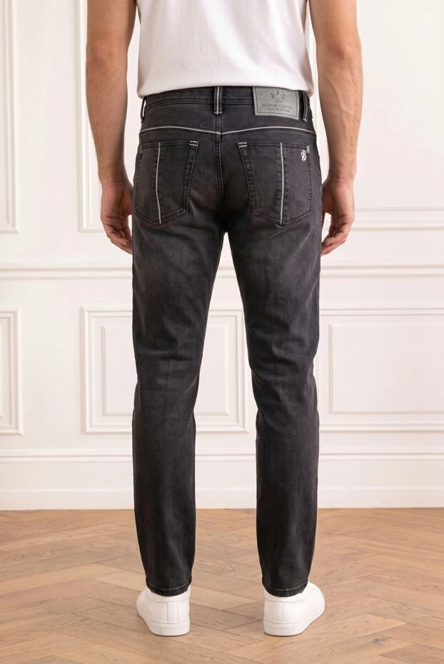 Men's gray jeans with contrasting white piping - photo 2