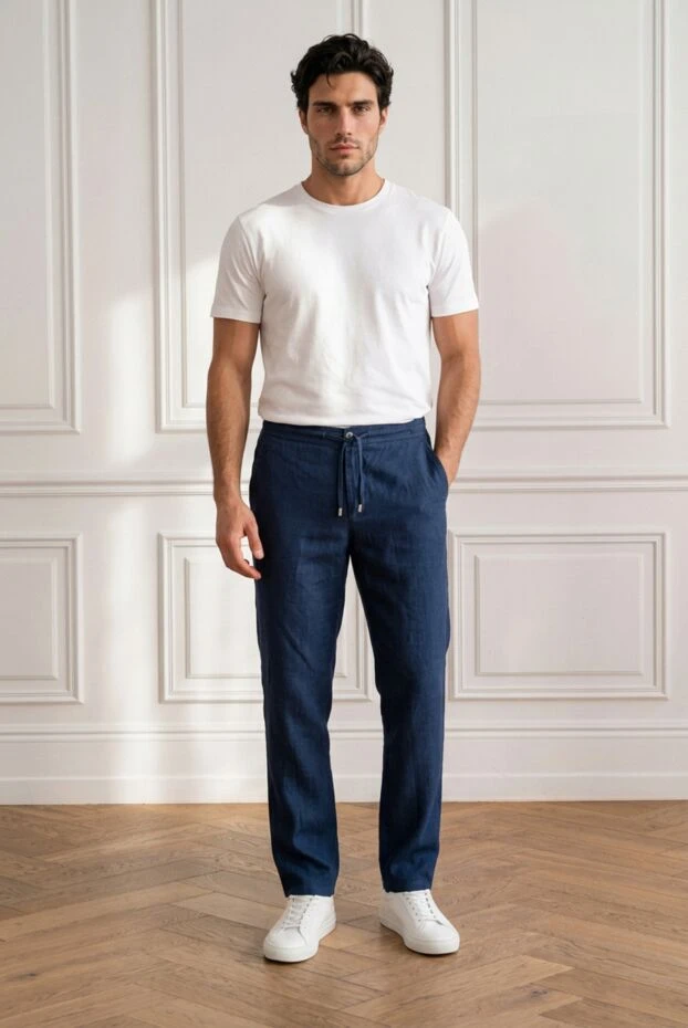 Men's blue jogger jeans with adjustable drawstring - photo 1