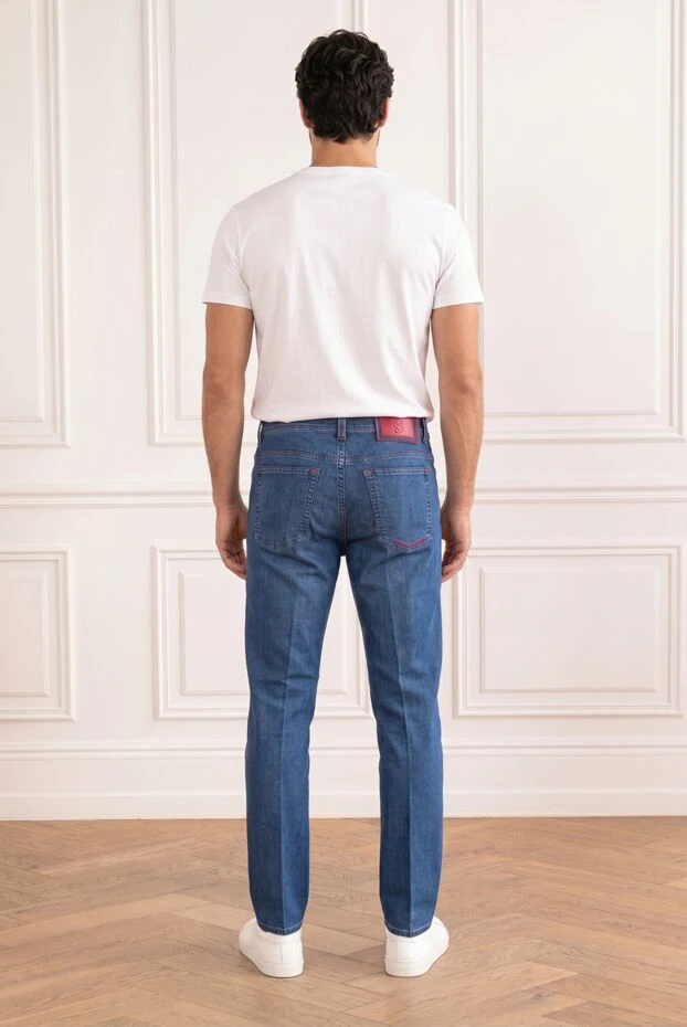 Men's blue skinny jeans with burgundy trim - photo 2