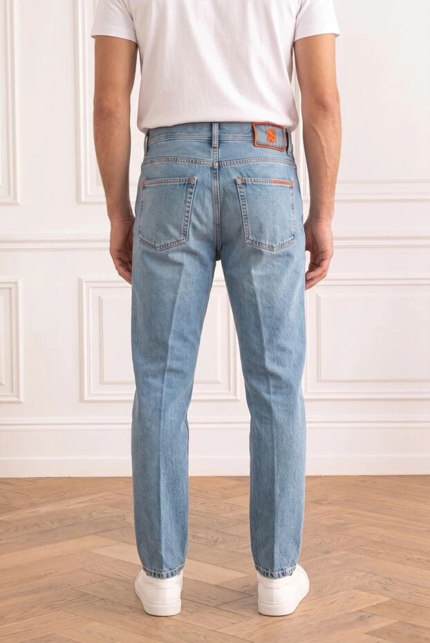 Light blue straight-leg jeans with contrasting embroidery on the pocket - photo 2