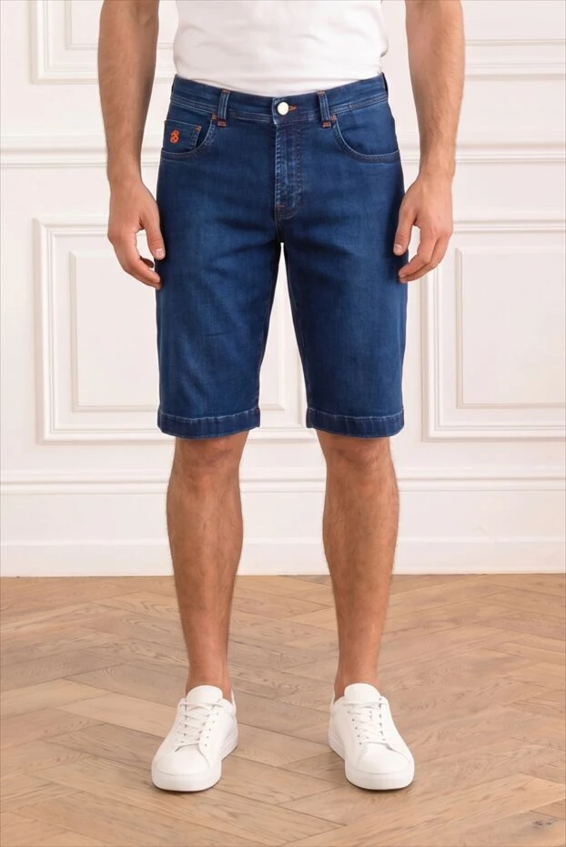 Scissor Scriptor premium blue denim bermuda shorts with orange embroidery 196165 - photo 1