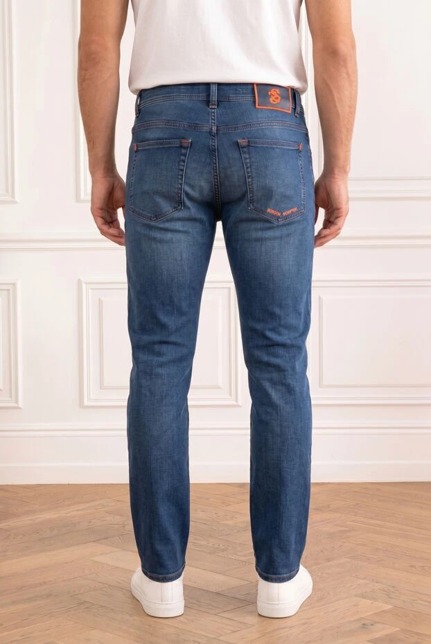 Men's blue skinny jeans with orange logo embroidery - photo 2
