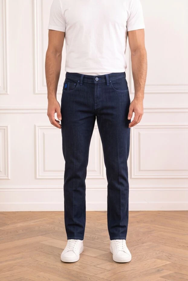 Үтіктелген әжімдері бар қою көк түсті түзу джинсы шалбар - фото 1