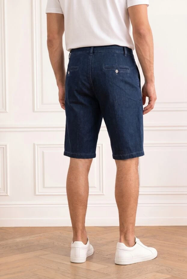 Dark blue Bermuda shorts in fine denim with adjustable drawstring - photo 2