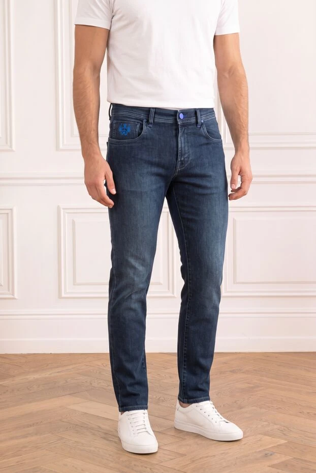Blue skinny jeans with a bright embroidered element on the pocket - photo 1