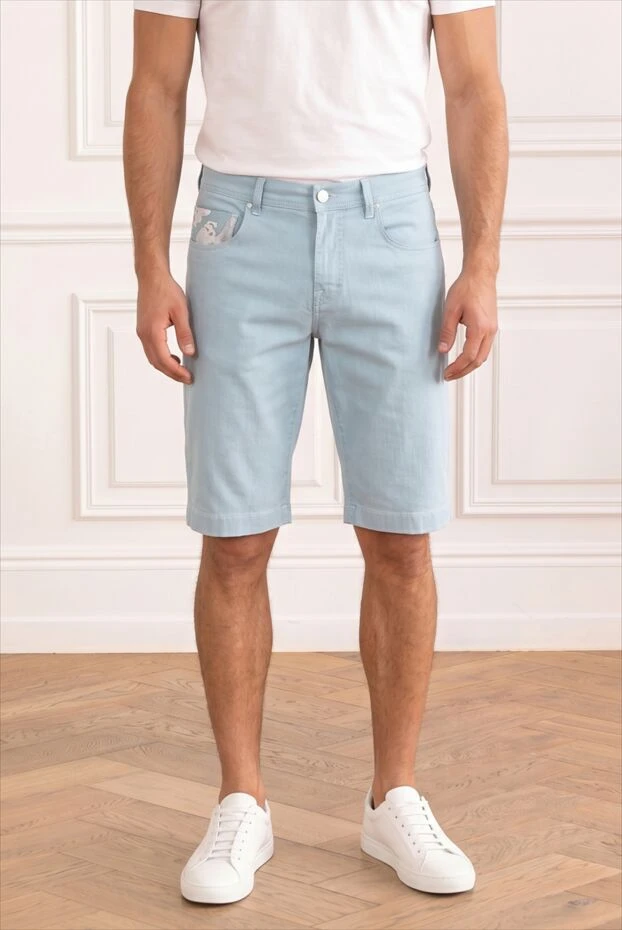 Scissor Scriptor light blue bermuda shorts made of thin denim with a camouflage insert 196223 - photo 1