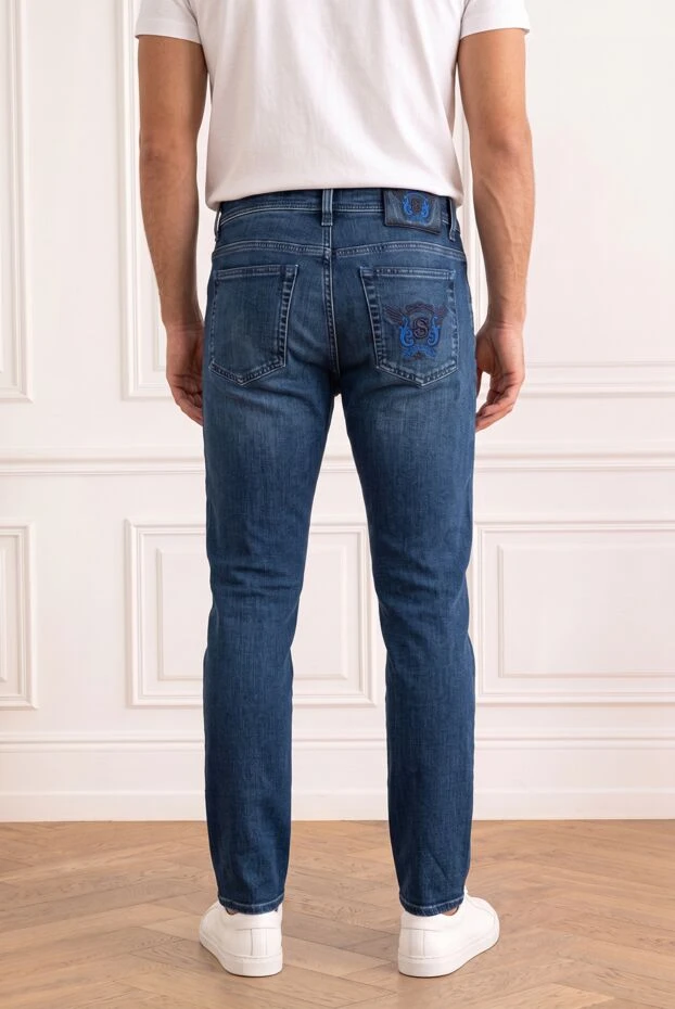 Scissor Scriptor tapered blue jeans with textured brand embroidery on the back pocket 196225 - photo 1