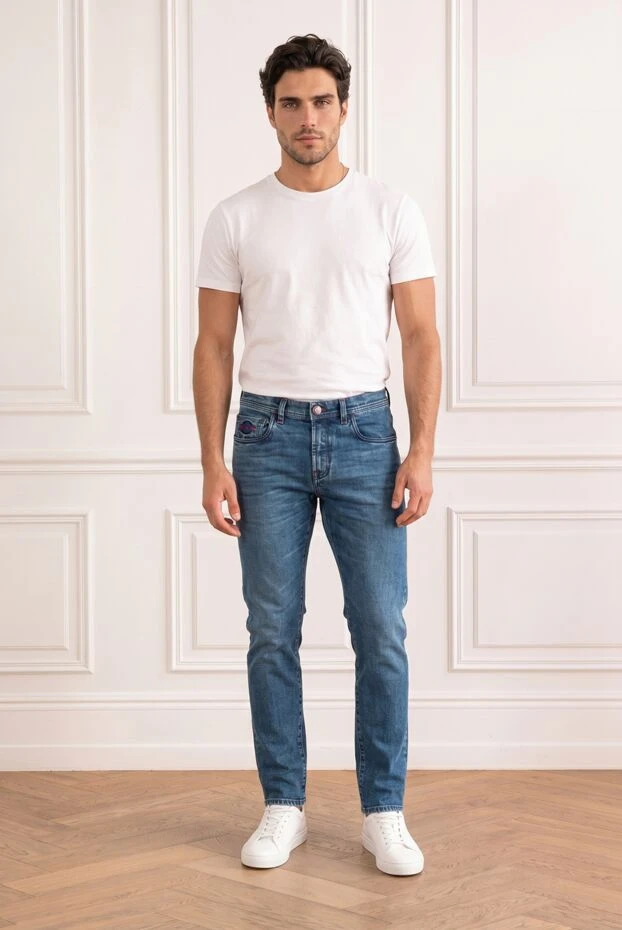 Men's coral cotton trousers with adjustable drawstring - photo 1