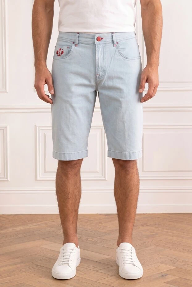 Light blue denim Bermuda shorts with embroidered red crest - photo 1