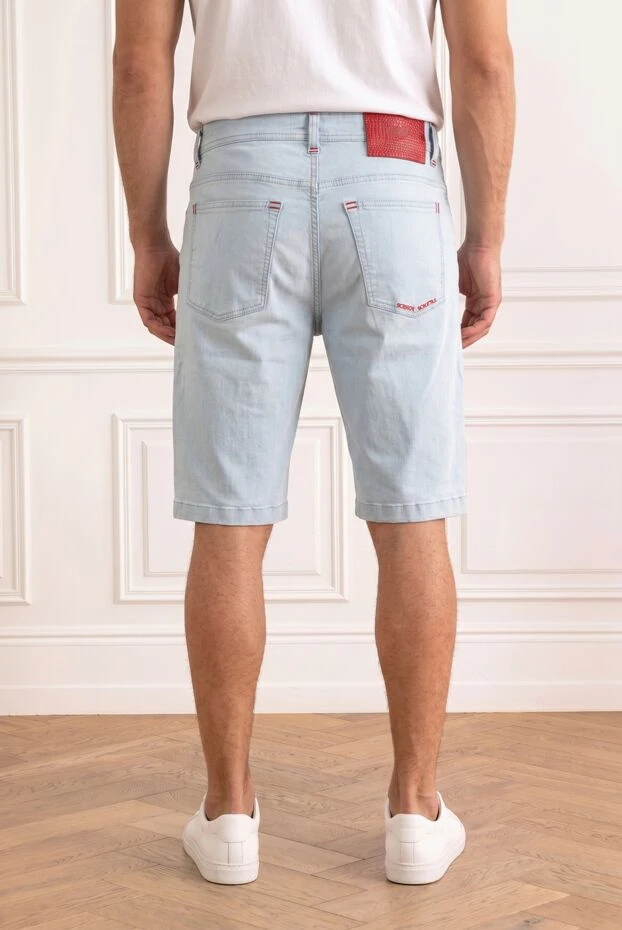 Light blue denim Bermuda shorts with embroidered red crest - photo 2