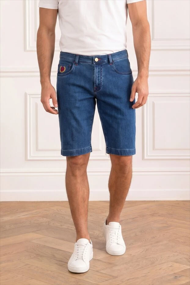 Scissor Scriptor blue denim bermuda shorts with round embroidered logo 196273 - photo 1