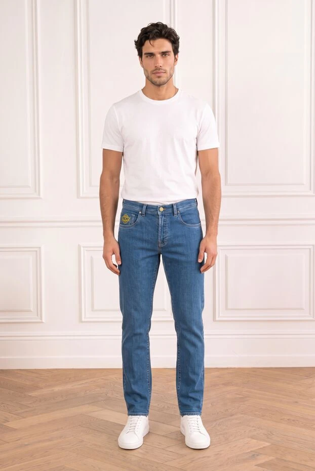 Scissor Scriptor men's bright blue straight-leg jeans with gold embroidery 196293 - photo 1