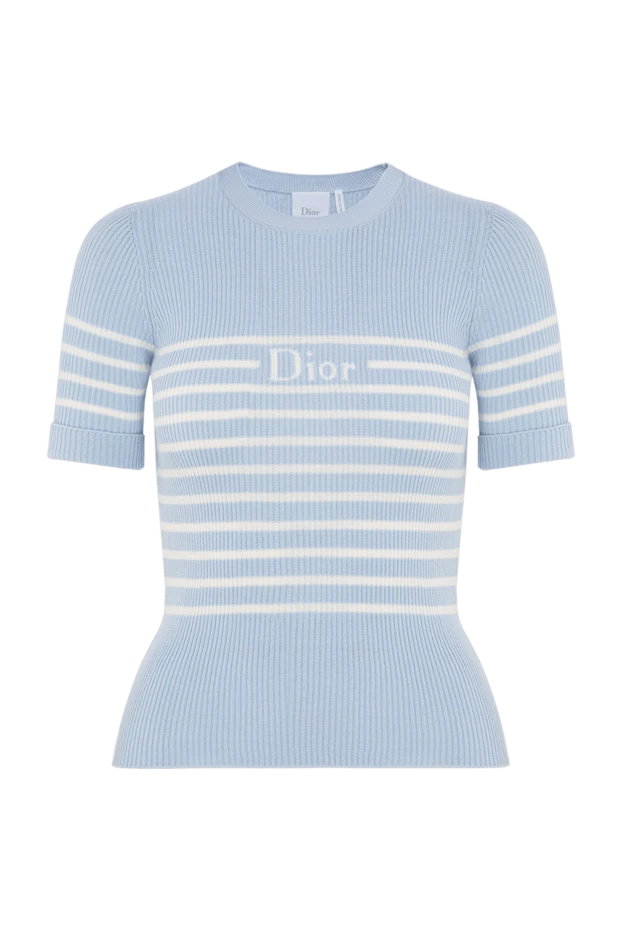 Dior голубой трикотажный топ в полоску с логотипом 196346 - фото 1