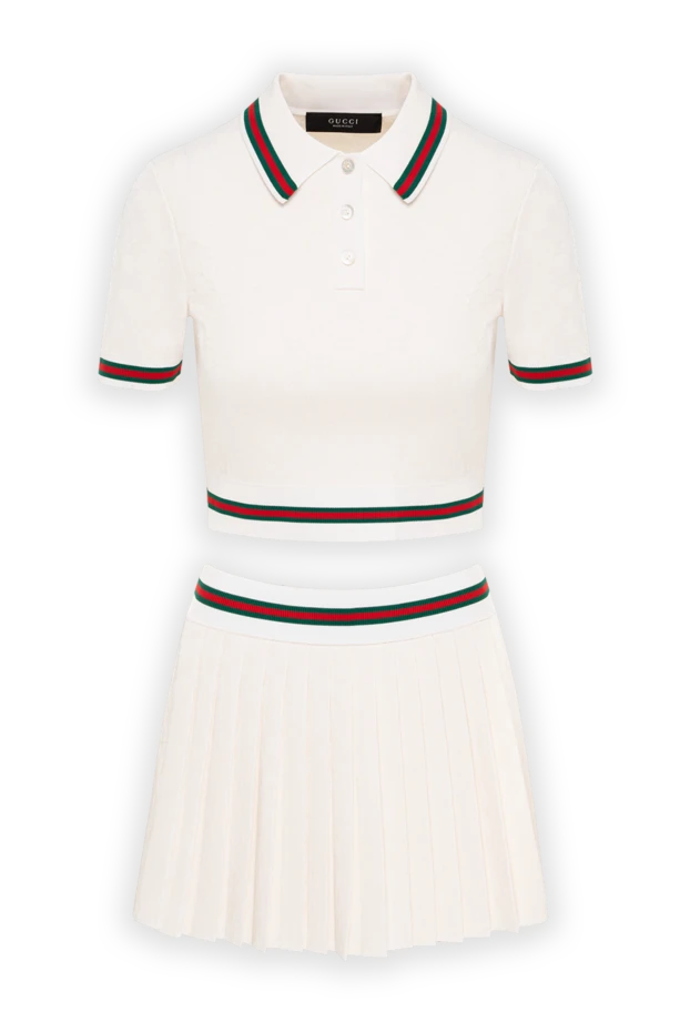 Gucci белый трикотажный костюм из укороченного поло и юбки 196352 - фото 1