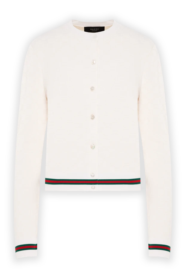 Gucci белый трикотажный кардиган с фирменной лентой web 196353 - фото 1