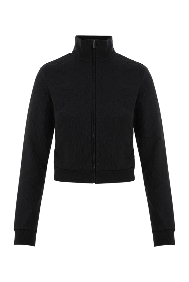 Gucci черная трикотажная укороченная олимпийка с жаккардовым узором gg 196354 - фото 1