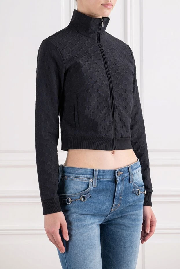 Gucci черная трикотажная укороченная олимпийка с жаккардовым узором gg 196354 - фото 2