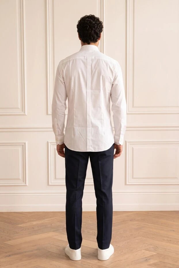 Men's white cotton fitted shirt with decorative stitching - photo 2