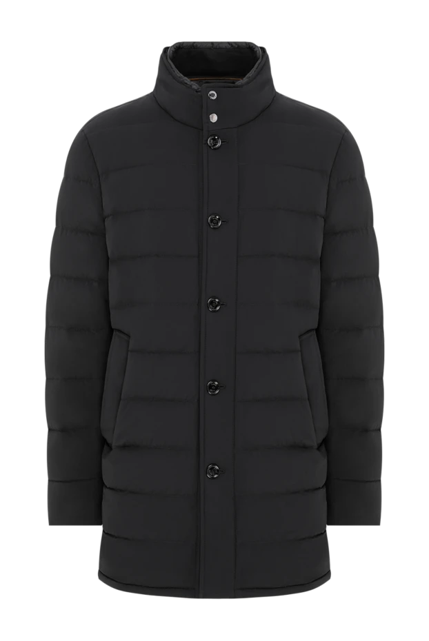 Black quilted down coat with a straight silhouette, buttons and a stand-up collar - photo 1