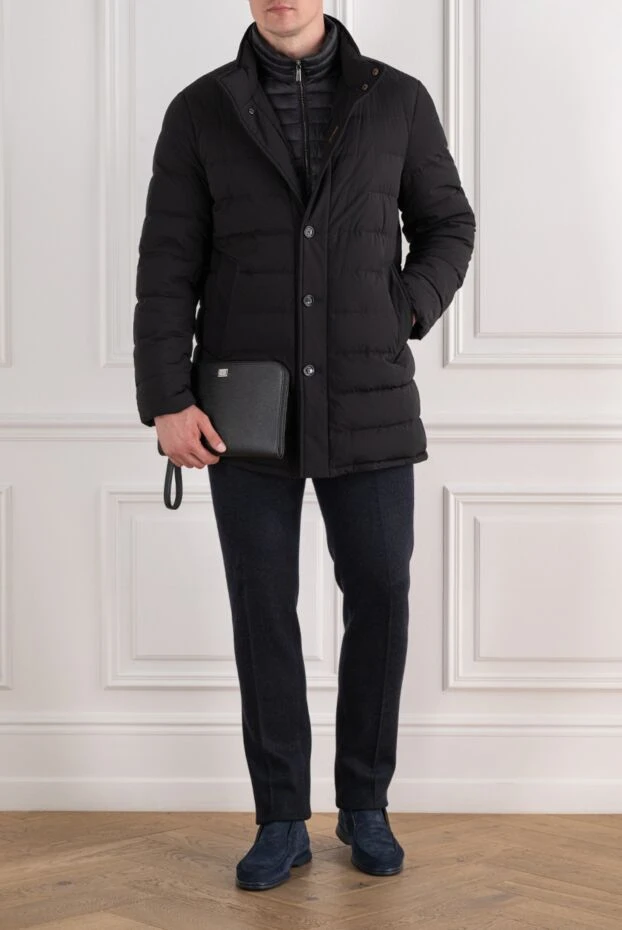 Black quilted down coat with a straight silhouette, buttons and a stand-up collar - photo 2