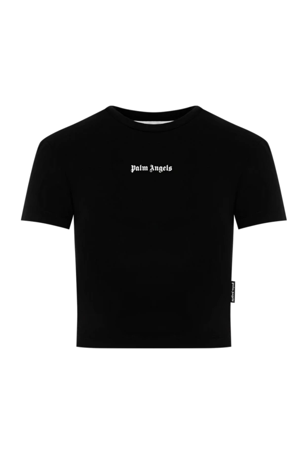 Palm Angels черный хлопковый укороченный кроп-топ с лаконичным готическим логотипом 196414 - фото 1