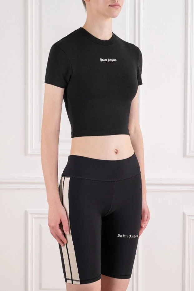 Palm Angels черный хлопковый укороченный кроп-топ с лаконичным готическим логотипом 196414 - фото 3