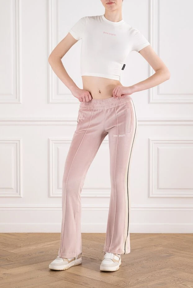 Palm Angels белый хлопковый топ с розовым готическим логотипом 196416 - фото 2